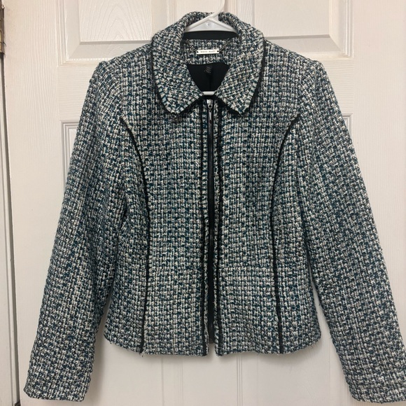 Elegant Women's Tweed Blazer - Black and White - Picture 2 of 9